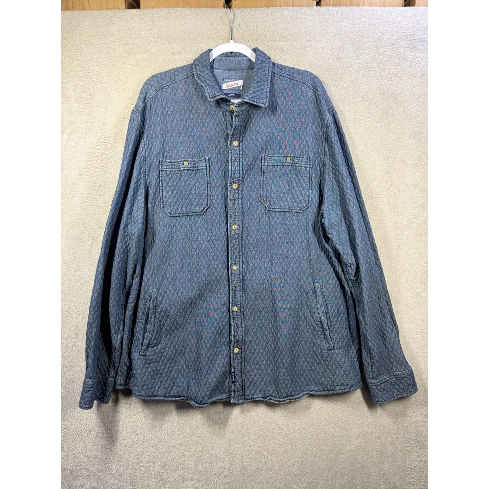 Johnnie-O Shacket Mens XL Blue Quilted Diamond Cotton Shirt Jacket Outdoors